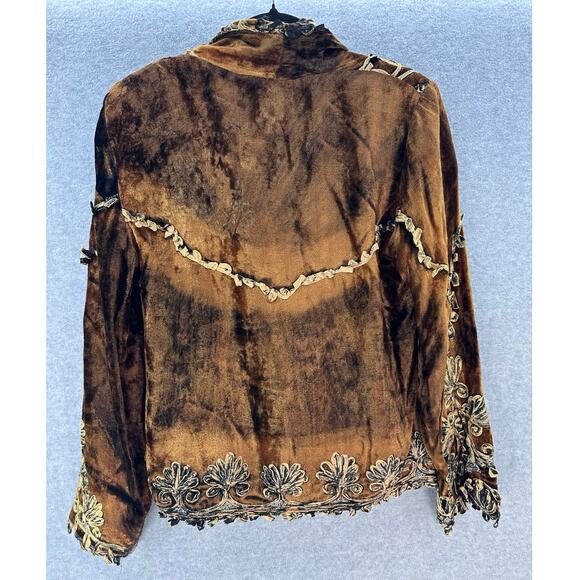 VTG Sandy Starkman Women's S Bronze Velvet Blazer Applique Baroque Bohemian RARE - Picture 3 of 11